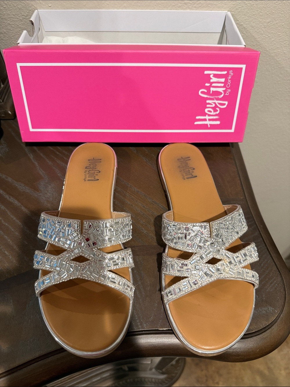 Corkys Silver Embellished Crisscross Slide Sandals